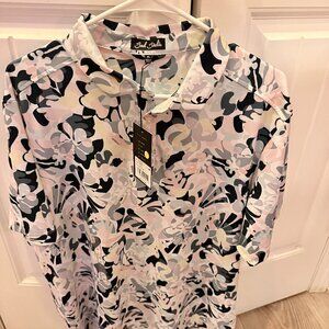 Bad Birdie Polo Golf Shirt Mens Size XL FLoral Lush Lavender Stretch NWT